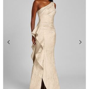 Teri Jon One-Shoulder Cream Dress